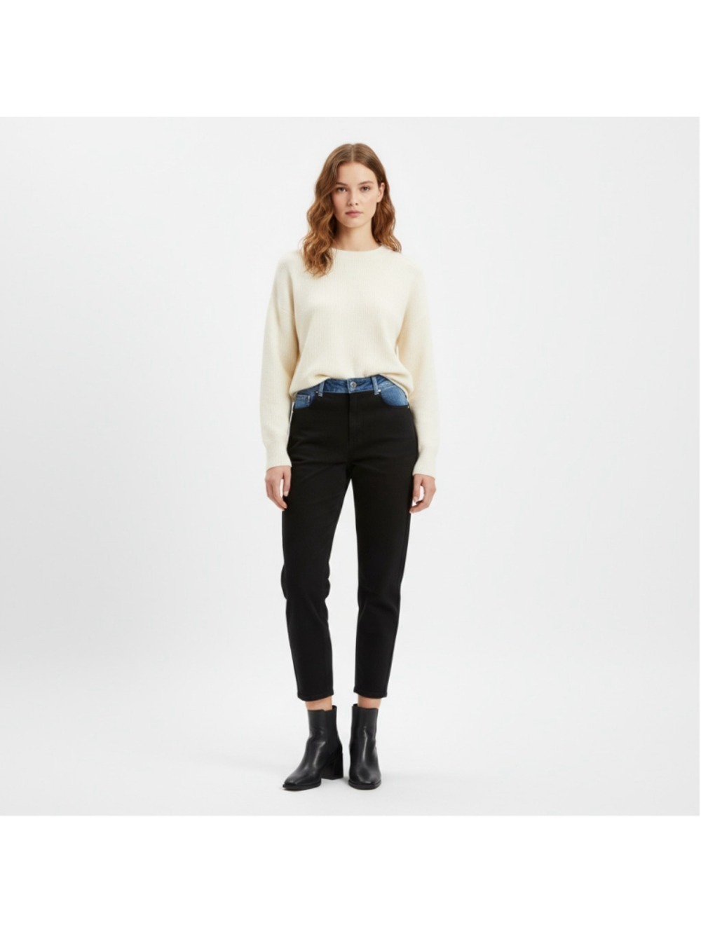 NWT Reiss Maddie Twisted Seam Jeans Sz 29 Two-Tone Black Blue Ultra High Rise